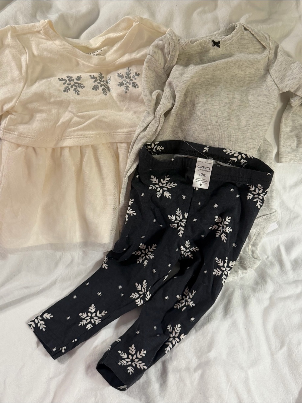 Carter's Navy Snowflake Leggings with Cream Tulle Top & Gray Bodysuit - Picture 1 of 7
